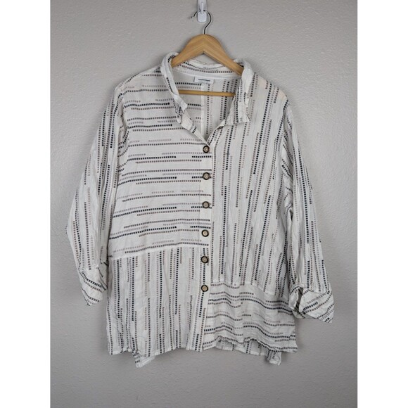 Habitat Button Up Shirt Womens 2XL Striped Textured Lightweight Casual Top - Picture 1 of 8
